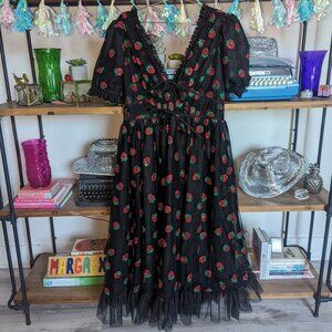 Lirika Matoshi Strawberry Midi Dress Black 🍓🖤